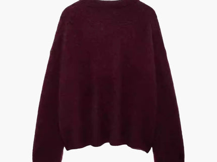 Damen Pullover Bordeaux – Warmer Strickpullover mit Rundhals