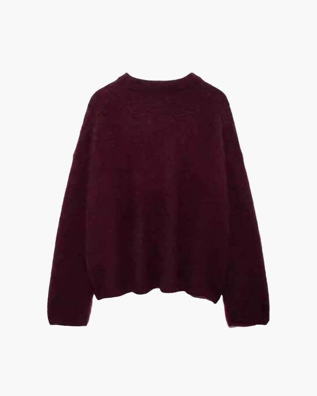 Damen Pullover Bordeaux – Warmer Strickpullover mit Rundhals