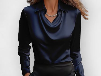 Satinbluse Damen | elegante Bluse mit fließendem Wasserfallkragen