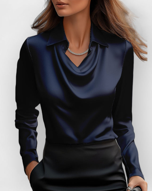 Satinbluse Damen | elegante Bluse mit fließendem Wasserfallkragen
