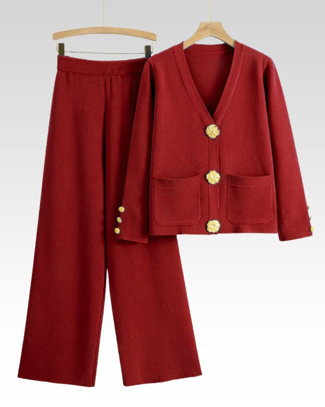 Lieselotte | Damen-Set Knopf-Pullover & Weitbein-Hose
