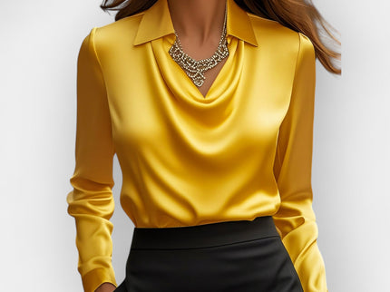 Satinbluse Damen | elegante Bluse mit fließendem Wasserfallkragen