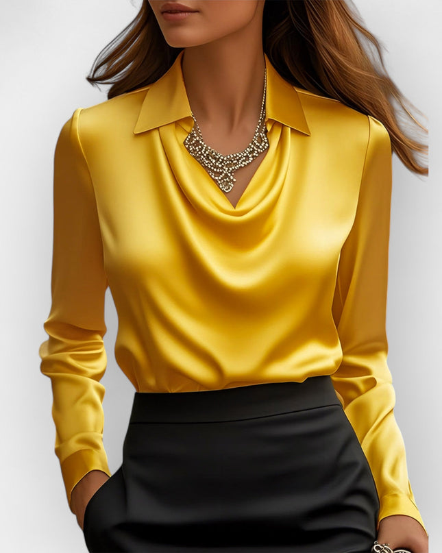Satinbluse Damen | elegante Bluse mit fließendem Wasserfallkragen