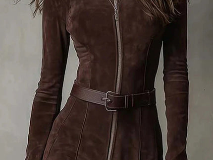 Kyara - Braunes Kleid mit Reißverschluss