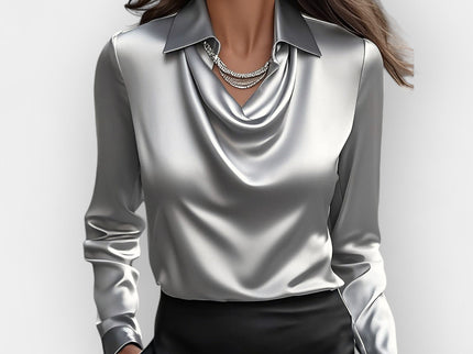 Satinbluse Damen | elegante Bluse mit fließendem Wasserfallkragen