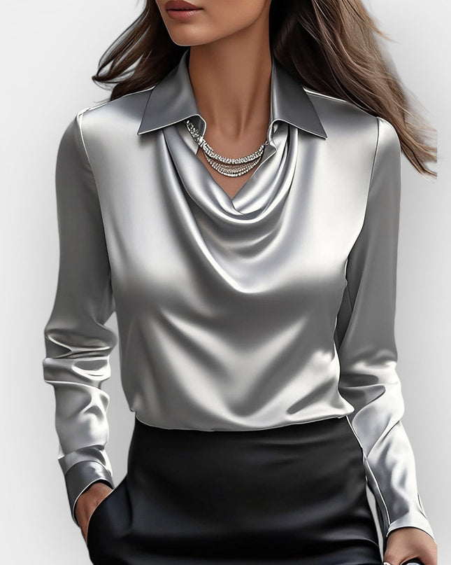 Satinbluse Damen | elegante Bluse mit fließendem Wasserfallkragen
