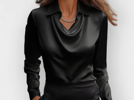 Satinbluse Damen | elegante Bluse mit fließendem Wasserfallkragen
