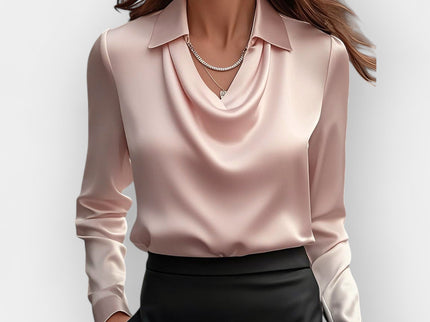 Satinbluse Damen | elegante Bluse mit fließendem Wasserfallkragen