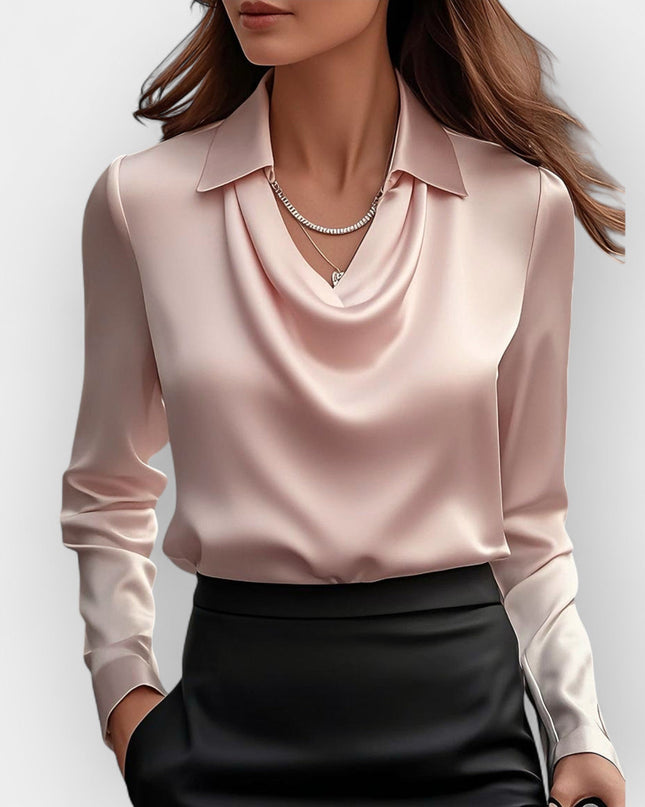 Satinbluse Damen | elegante Bluse mit fließendem Wasserfallkragen
