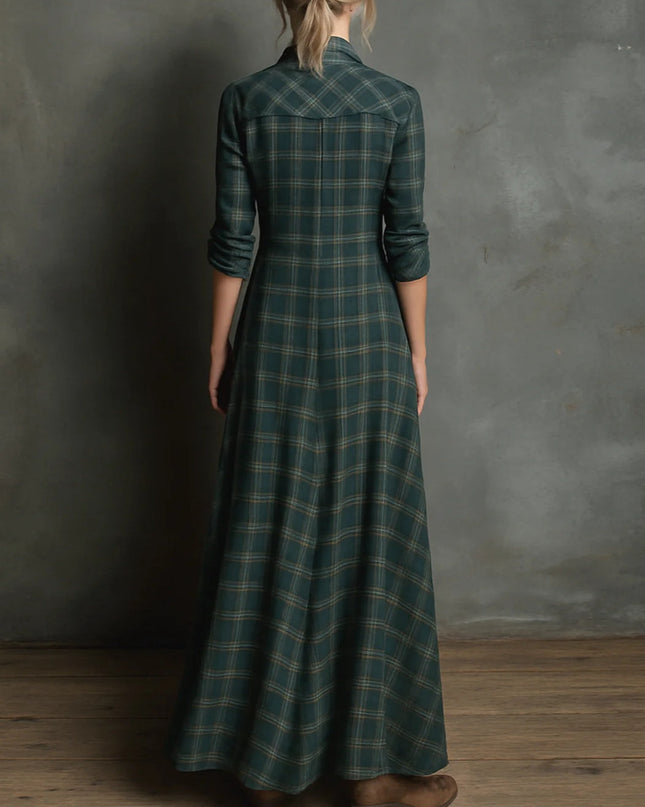 Devine™ - Langes Kleid mit Grünem Karomuster