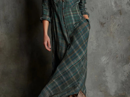 Devine™ - Langes Kleid mit Grünem Karomuster