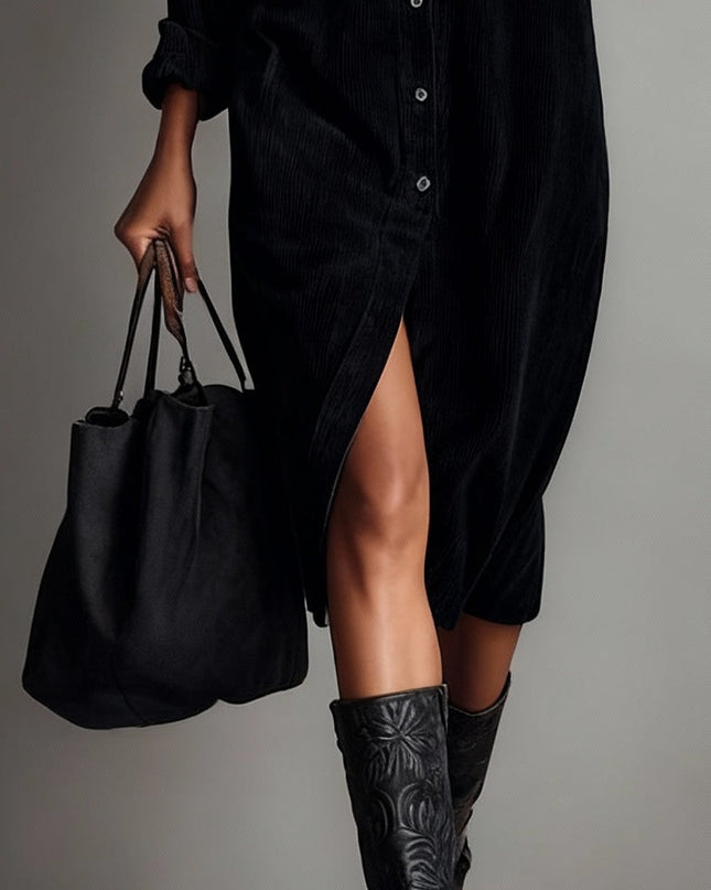 Jessy™ – Elegantes Midikleid aus weichem Cord mit Brusttaschen