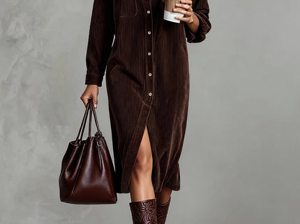 Jessy™ – Elegantes Midikleid aus weichem Cord mit Brusttaschen