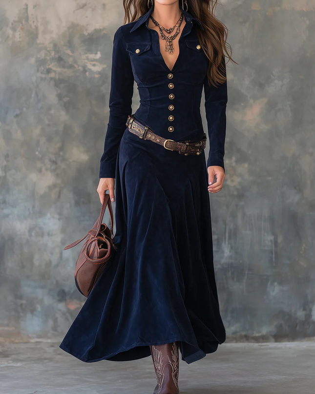 Robie™ – Elegantes Maxikleid mit luxuriöser Wildlederoptik, inklusive Gürtel