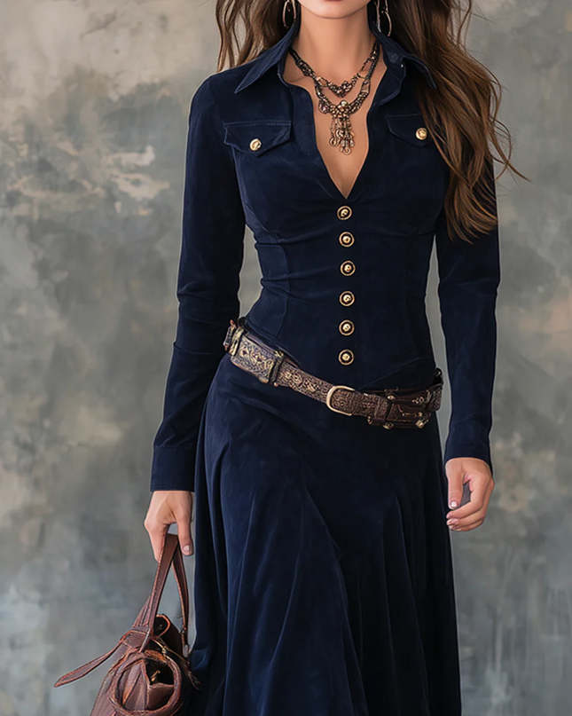 Robie™ – Elegantes Maxikleid mit luxuriöser Wildlederoptik, inklusive Gürtel
