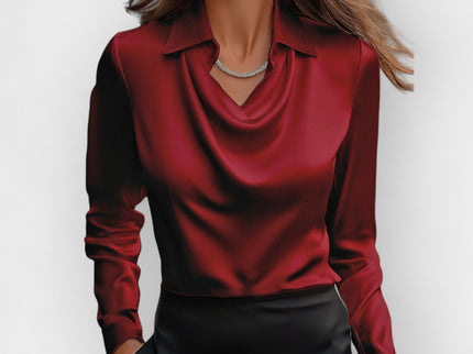 Satinbluse Damen | elegante Bluse mit fließendem Wasserfallkragen
