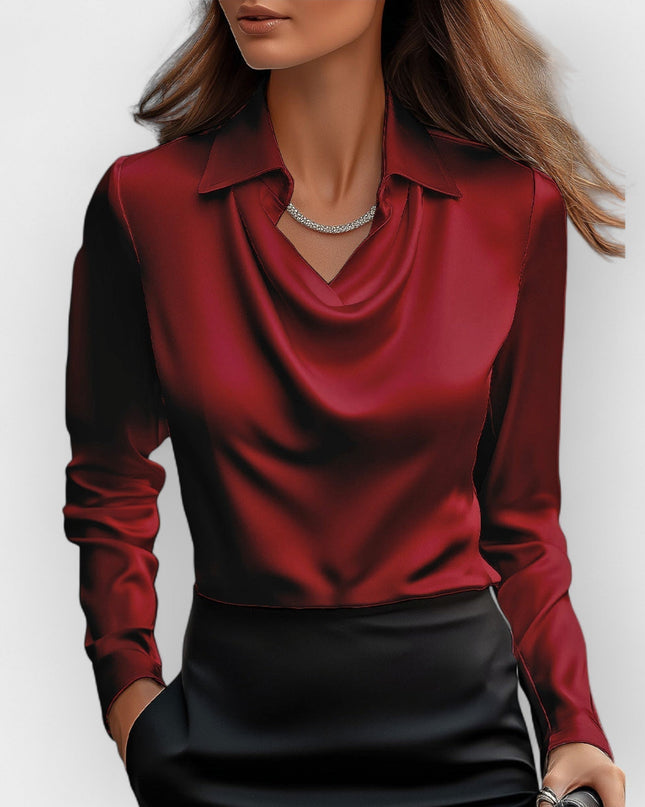 Satinbluse Damen | elegante Bluse mit fließendem Wasserfallkragen