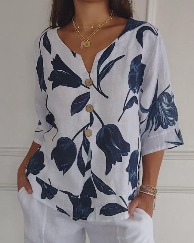 Lara | Blumen V-Ausschnitt Bluse