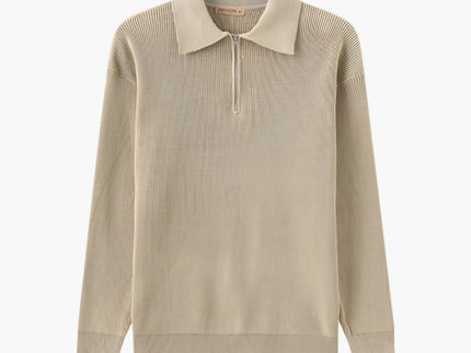 Aaron | Cozy halbem Reißverschluss Herren Gerippt Strickpullover mit Polokragen