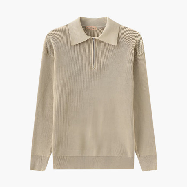 Aaron | Cozy halbem Reißverschluss Herren Gerippt Strickpullover mit Polokragen