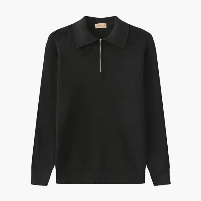 Aaron | Cozy halbem Reißverschluss Herren Gerippt Strickpullover mit Polokragen