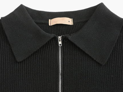 Aaron | Cozy halbem Reißverschluss Herren Gerippt Strickpullover mit Polokragen