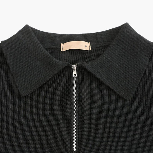 Aaron | Cozy halbem Reißverschluss Herren Gerippt Strickpullover mit Polokragen