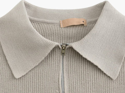Aaron | Cozy halbem Reißverschluss Herren Gerippt Strickpullover mit Polokragen