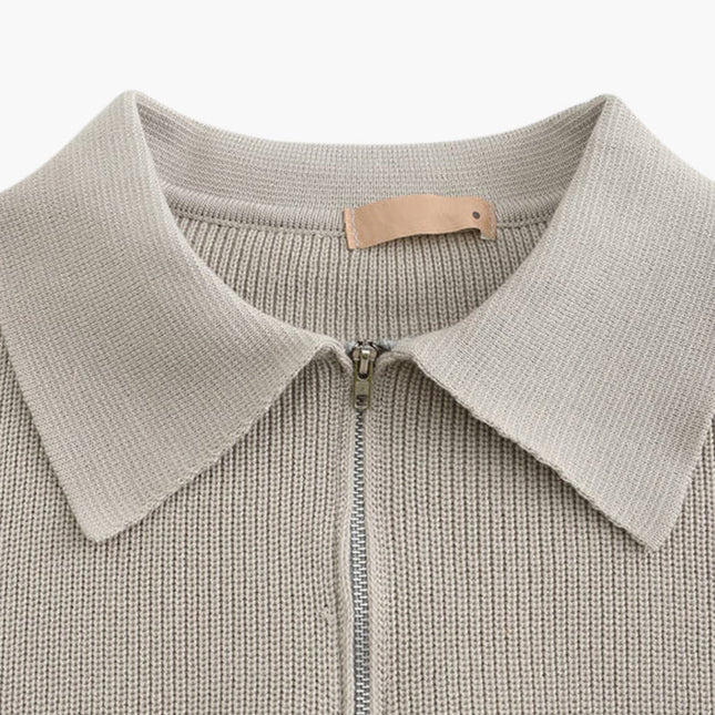 Aaron | Cozy halbem Reißverschluss Herren Gerippt Strickpullover mit Polokragen