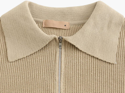 Aaron | Cozy halbem Reißverschluss Herren Gerippt Strickpullover mit Polokragen