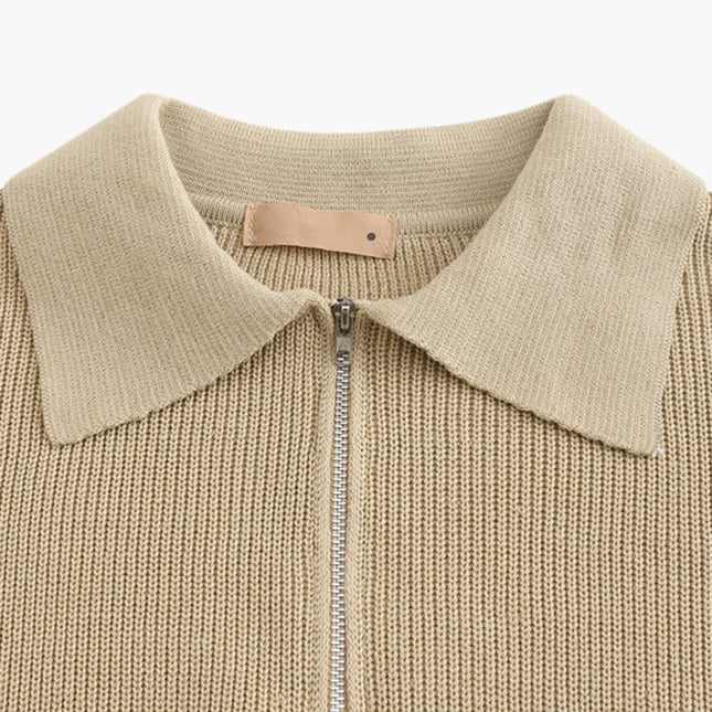 Aaron | Cozy halbem Reißverschluss Herren Gerippt Strickpullover mit Polokragen
