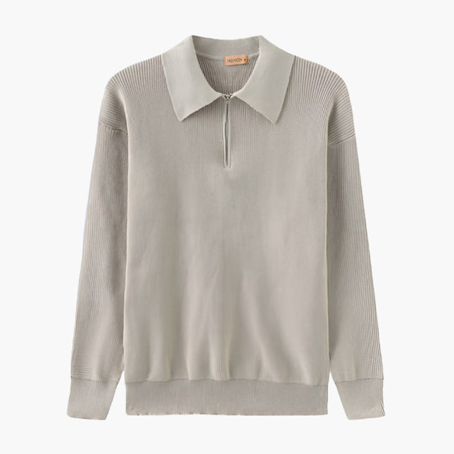Aaron | Cozy halbem Reißverschluss Herren Gerippt Strickpullover mit Polokragen