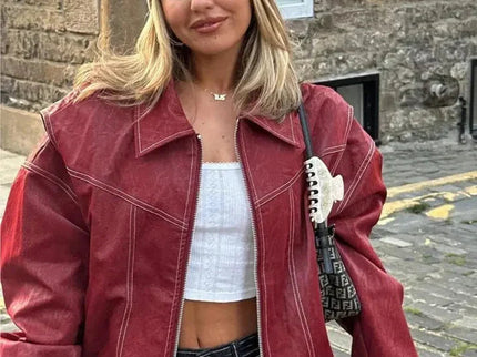 Übergroße Vintage-Lederjacke für lässigen schicken Stil