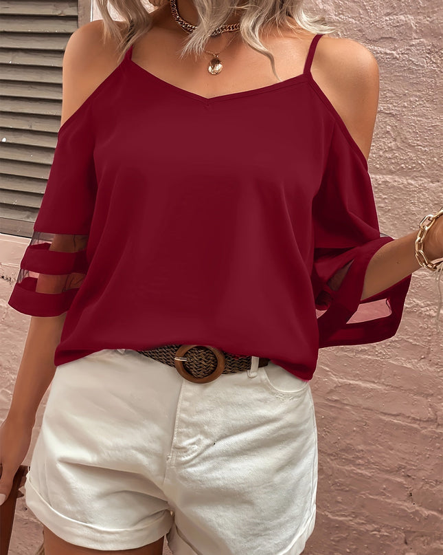 Melis | Off-Shoulder Bluse mit Tüll-Einsatz für Damen