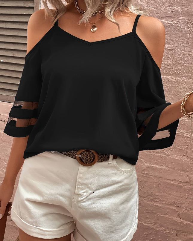Melis | Off-Shoulder Bluse mit Tüll-Einsatz für Damen