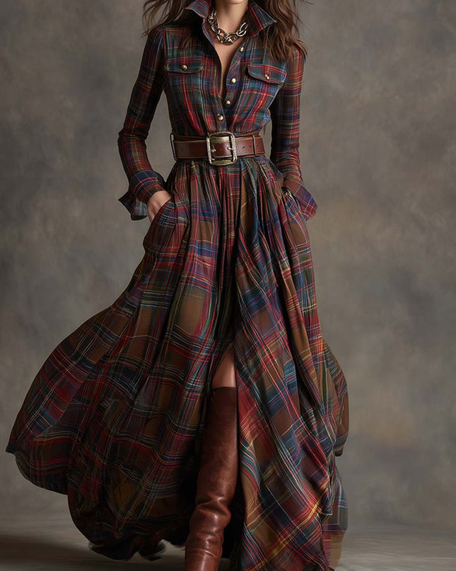 Giulietta – Maxikleid mit Karomuster und Gürtel