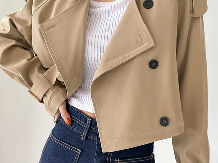 Evelyn - Stylischer khakifarbener Trenchcoat mit Reverskragen und schickem Federverschluss für Frauen