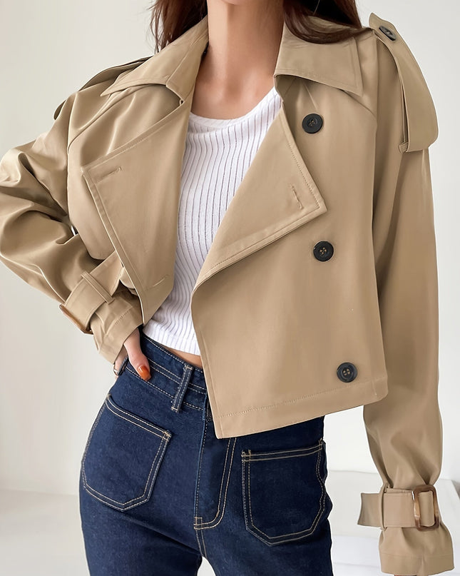 Evelyn - Stylischer khakifarbener Trenchcoat mit Reverskragen und schickem Federverschluss für Frauen