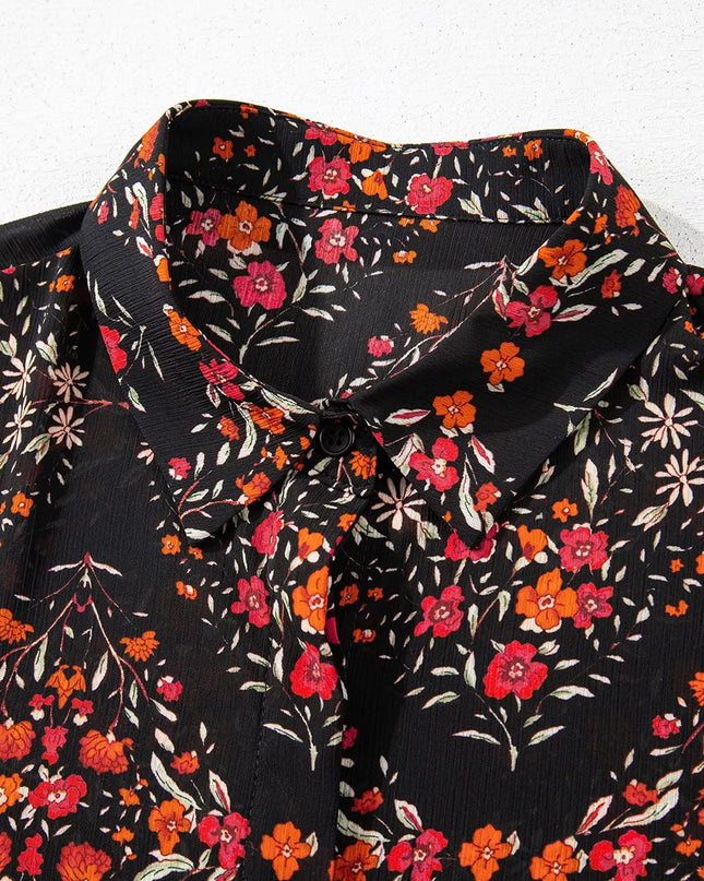 Vintage-Blumenmuster-Hemd mit Knöpfen