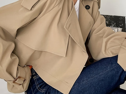 Evelyn - Stylischer khakifarbener Trenchcoat mit Reverskragen und schickem Federverschluss für Frauen