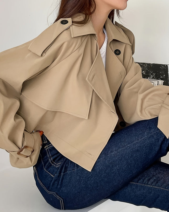 Evelyn - Stylischer khakifarbener Trenchcoat mit Reverskragen und schickem Federverschluss für Frauen