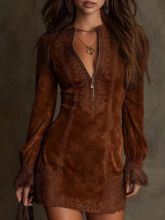 Giulia | Mini-Kleid aus Wildleder mit Spitze
