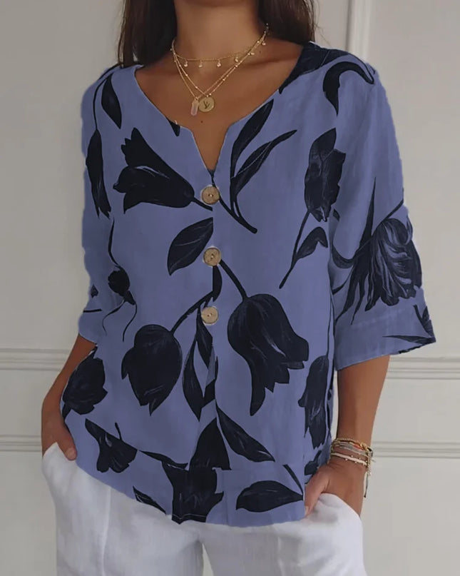 Lara | Blumen V-Ausschnitt Bluse