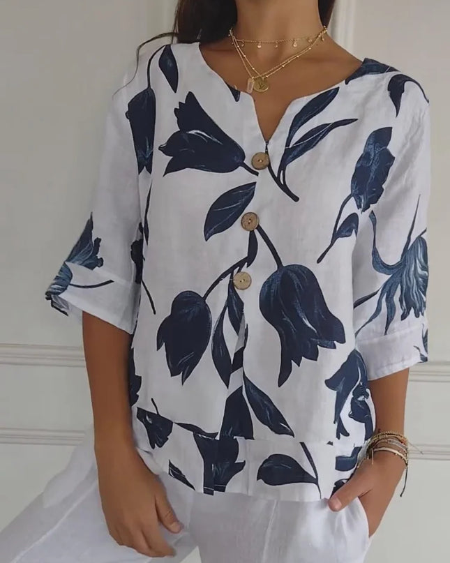 Lara | Blumen V-Ausschnitt Bluse