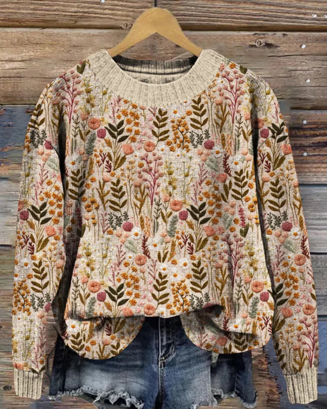 Gemütlicher floraler Strickpullover für herbstliche Lagenlooks