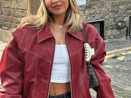 Übergroße Vintage-Lederjacke für lässigen schicken Stil