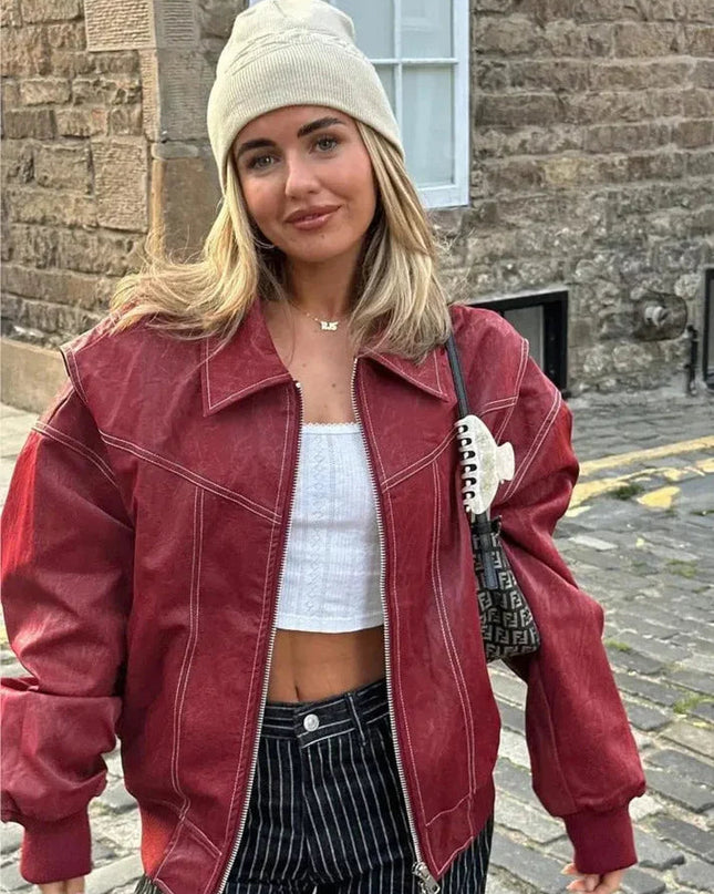 Übergroße Vintage-Lederjacke für lässigen schicken Stil
