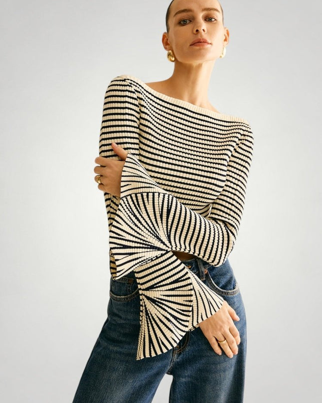 Wiebke | Eleganter Schulterpullover mit Streifen und Komfort