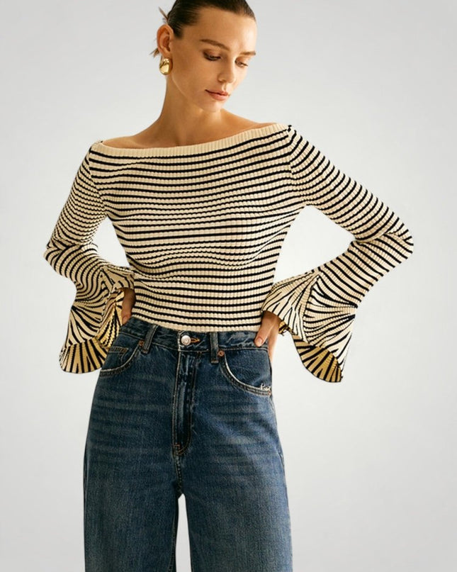 Wiebke | Eleganter Schulterpullover mit Streifen und Komfort