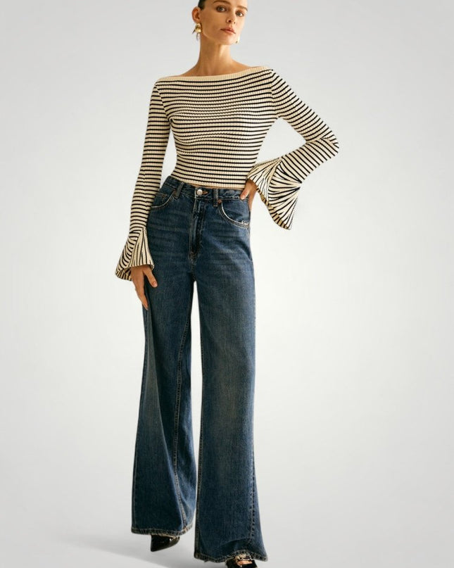 Wiebke | Eleganter Schulterpullover mit Streifen und Komfort